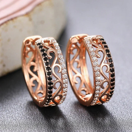 Rose Gold Sparkle Hoop Earrings-Ariette Jewelry