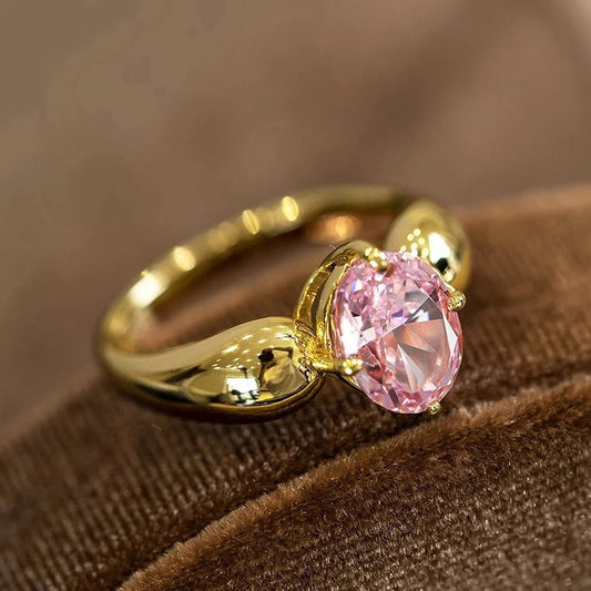 Pink Oval Gemstone & Gold Band Ring-Ariette Jewelry