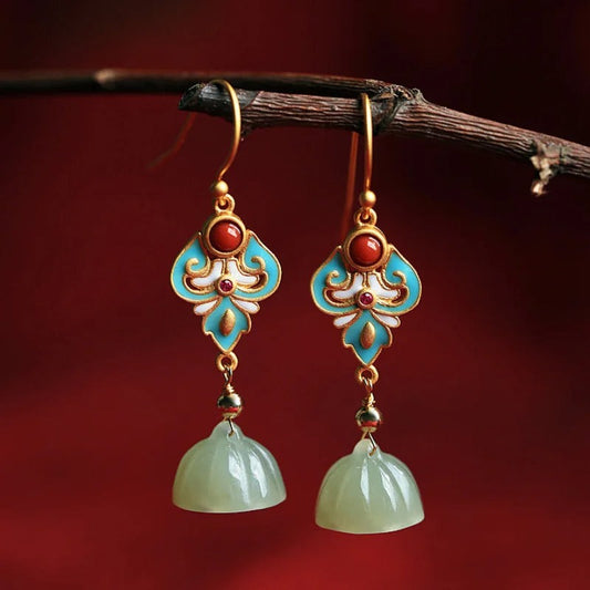 Vintage Gold Enamel & Coral Teardrop Earrings-Ariette Jewelry