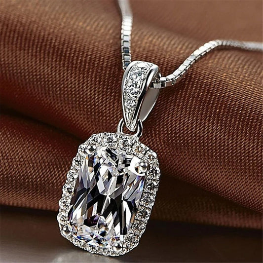 Vintage Silver Cushion Cut Crystal Necklace-Ariette Jewelry