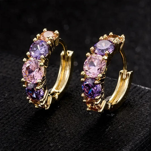 Vintage Gold Purple Stone Earrings-Ariette Jewelry
