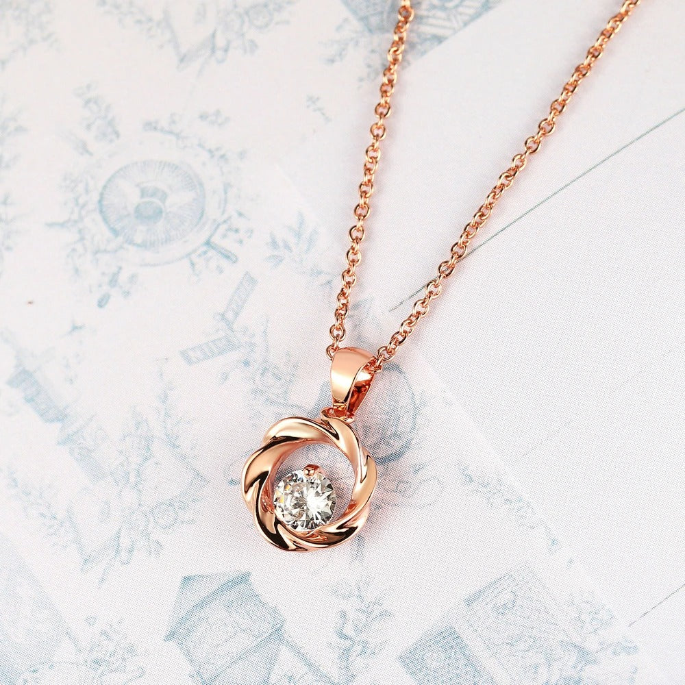Vintage Rose Gold Twisted Pendant & Brilliant Gem Necklace-Ariette Jewelry