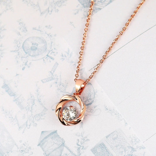 Vintage Rose Gold Twisted Pendant & Brilliant Gem Necklace-Ariette Jewelry