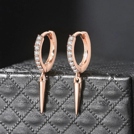 Rose Gold Crystal Inlay & Spiked Pendant Earrings-Ariette Jewelry