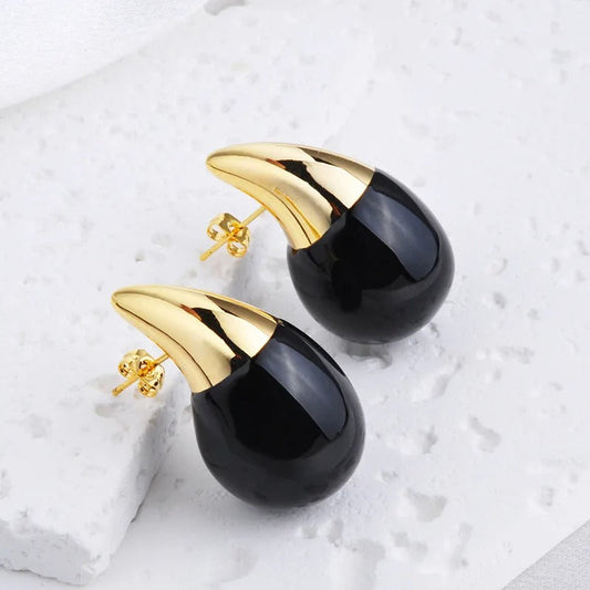 Black Gold Pointed Drop Earrings-Ariette Jewelry