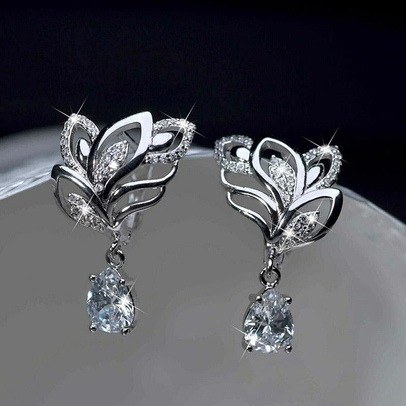 Silver Crystal Floral Sparkle Earrings-Ariette Jewelry