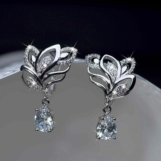 Silver Crystal Floral Sparkle Earrings-Ariette Jewelry