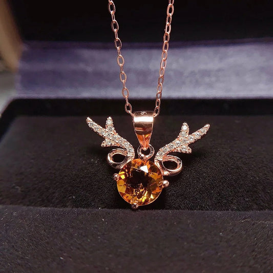 Classic Rose Gold Sparkling Wing & Yellow Gemstone Necklace-Ariette Jewelry