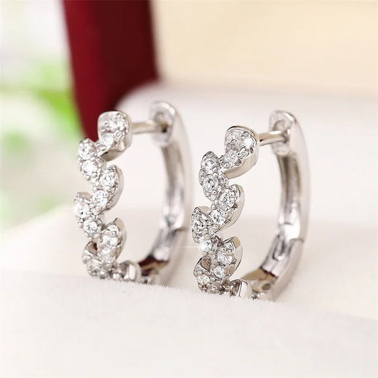 Silver Sparkling Leaf Earrings-Ariette Jewelry