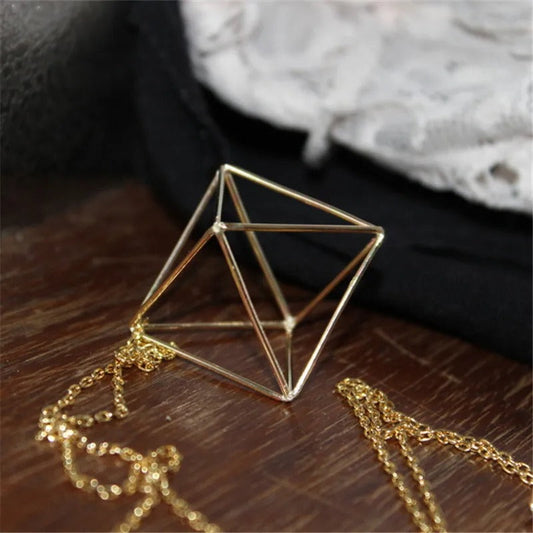 Retro Three-Dimensional Hollow Triangle Long Necklace-Ariette Jewelry