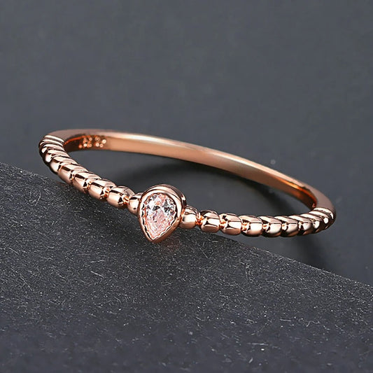 Vintage Rose Gold Pink Crystal Tear Drop Ring-Ariette Jewelry