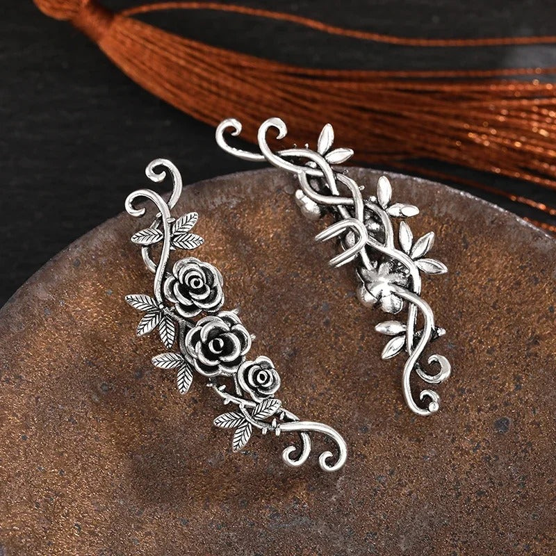 Vintage Silver Floral Pattern Earrings-Ariette Jewelry