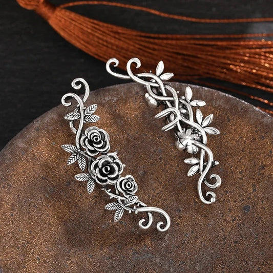 Vintage Silver Floral Pattern Earrings-Ariette Jewelry
