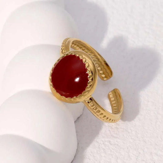Vintage Gold & Red Gem Adjustable Ring-Ariette Jewelry