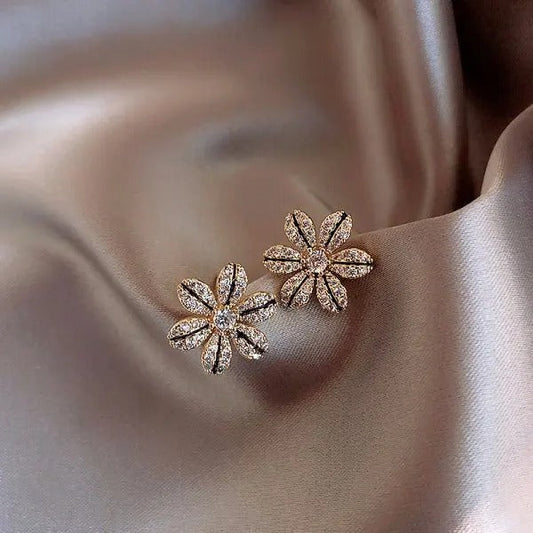 Gold Glitter Blossom Stud Earrings-Ariette Jewelry