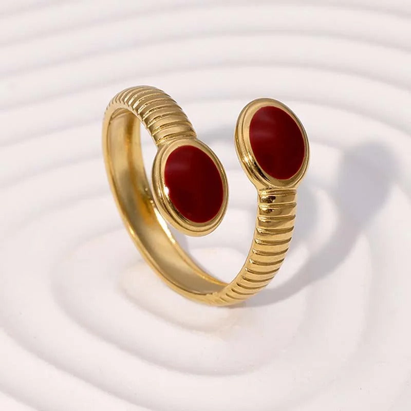Vintage Gold Dual Red Stone Adjustable Ring-Ariette Jewelry