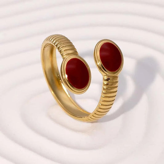 Vintage Gold Dual Red Stone Adjustable Ring-Ariette Jewelry