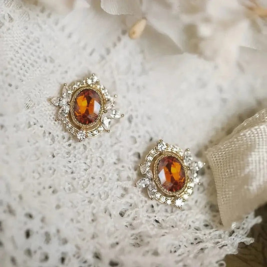 Gold Sparkling Brown Earrings-Ariette Jewelry