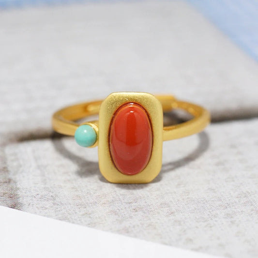Artistic Style Southern Red Tourmaline Square Adjustable Ring-Ariette Jewelry
