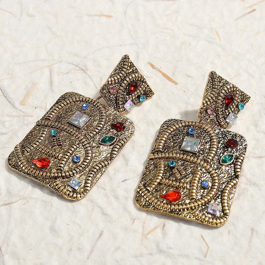 Vintage Multi-Color Gemstone Gold Earrings-Ariette Jewelry