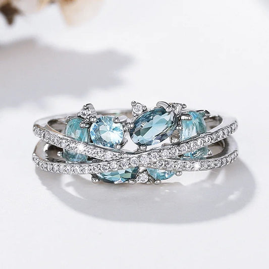 Silver Blue Gemstone Cross Ring-Ariette Jewelry