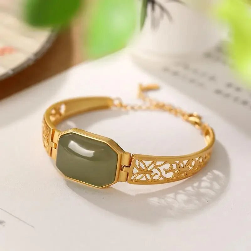 Vintage Gold Green Hollow Butterfly Bangle Bracelet-Ariette Jewelry