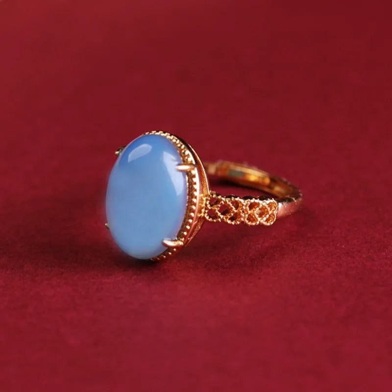 Vintage Gold Light Blue Oval Gemstone Adjustable Ring-Ariette Jewelry