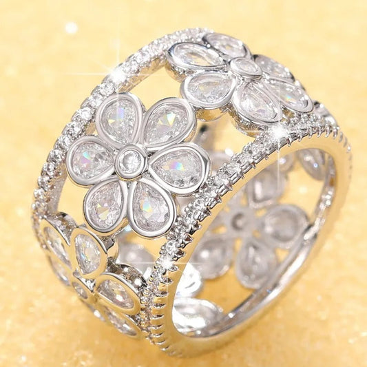 Vintage Silver Flower Gemstone Ring-Ariette Jewelry