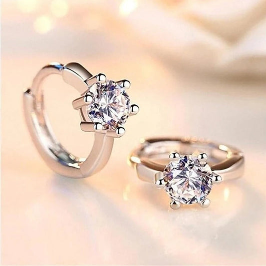 Silver Solitaire Hoop Earrings-Ariette Jewelry
