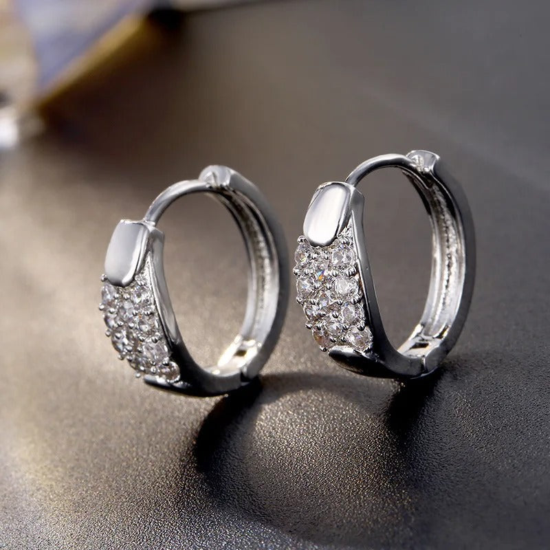 Vintage Silver Gemstone Inlay Hoop Earrings-Ariette Jewelry