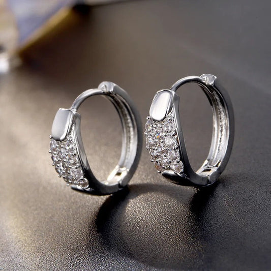 Vintage Silver Gemstone Inlay Hoop Earrings-Ariette Jewelry