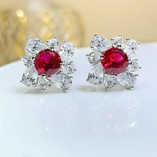 Vintage Red Sparkle Stud Earrings-Ariette Jewelry