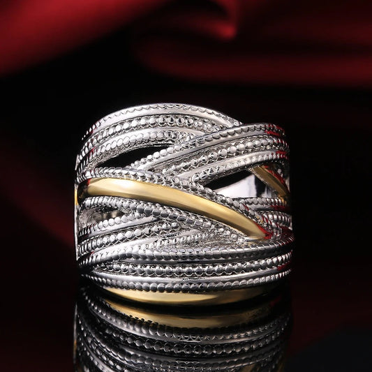 Vintage Silver & Gold Cross-Over Ring-Ariette Jewelry