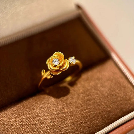 Vintage Gold Floral Diamond Studded Adjustable Ring-Ariette Jewelry