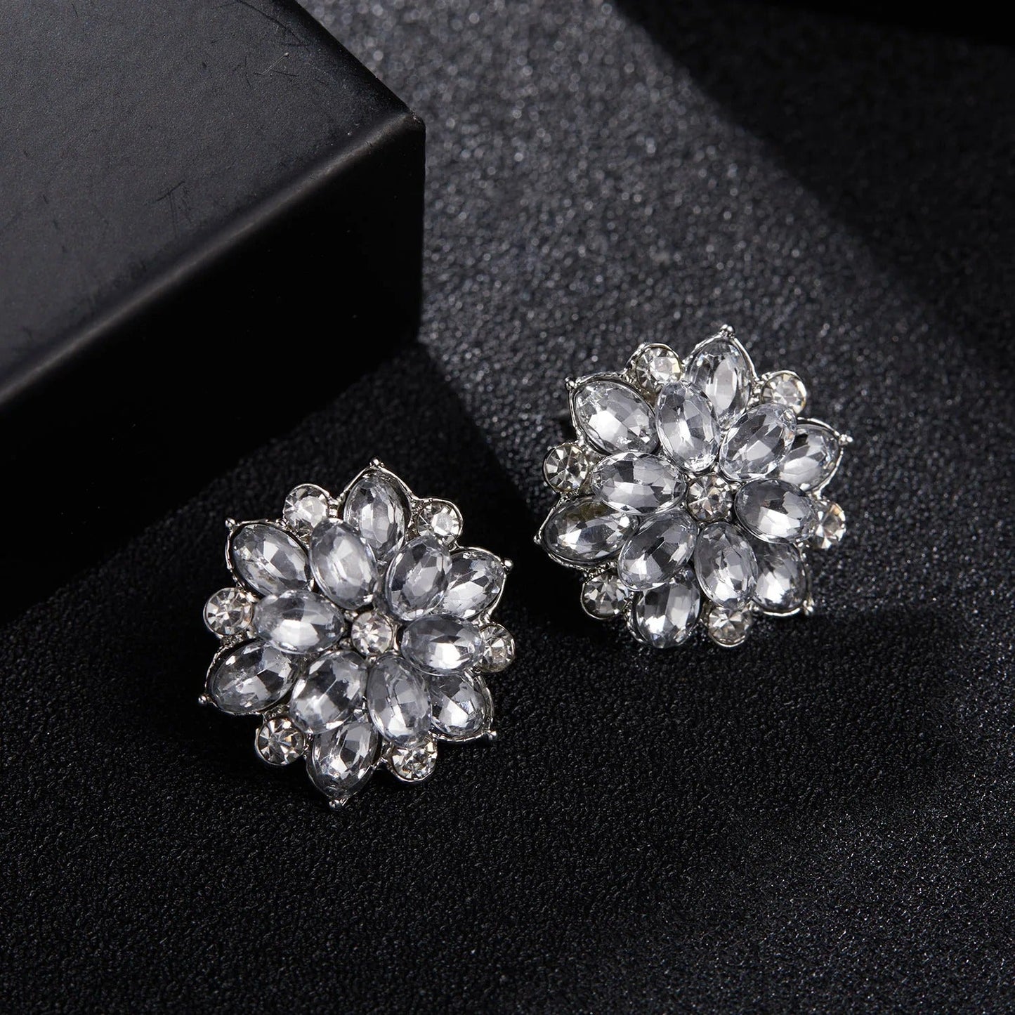 Vintage Silver Floral Crystal Earrings-Ariette Jewelry