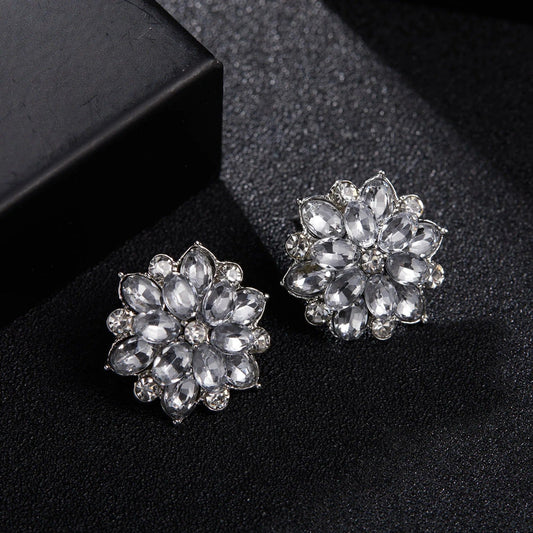 Vintage Silver Floral Crystal Earrings-Ariette Jewelry