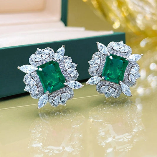 Vintage Silver Green Gem Earrings-Ariette Jewelry