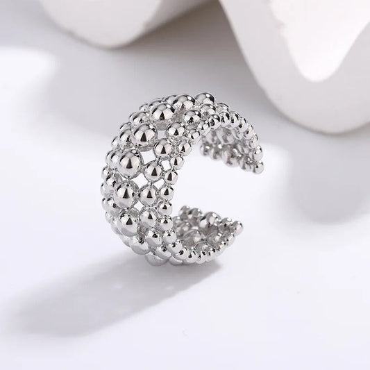 Silver Round Beaded Open Ring-Ariette Jewelry