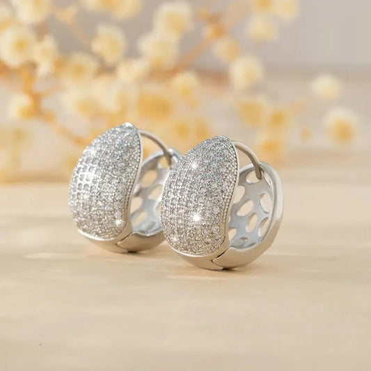 Silver Curved Sparkle Earrings-Ariette Jewelry