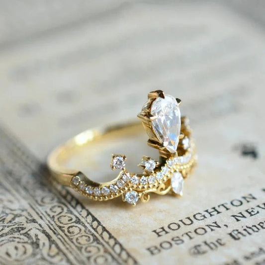 Gold Diamond Crown Band Ring-Ariette Jewelry