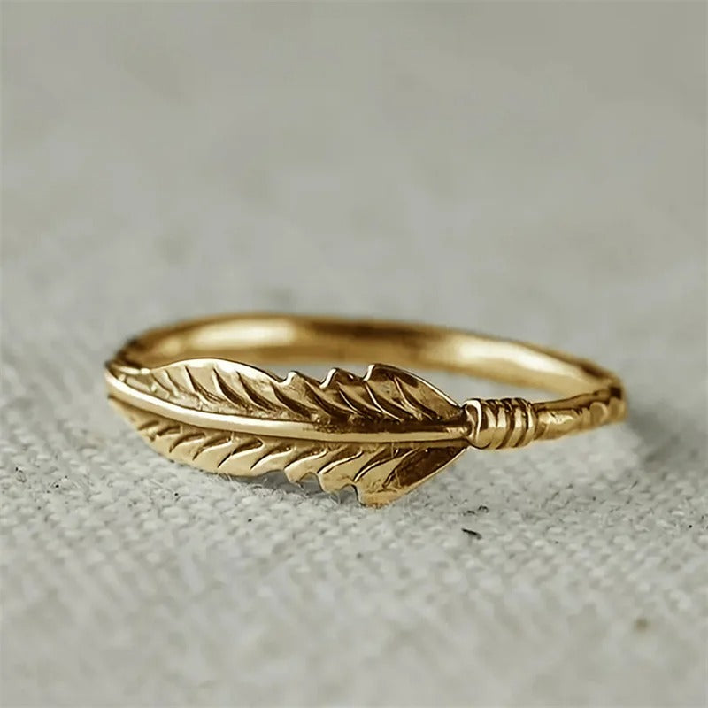 Vintage Gold Feather Ring-Ariette Jewelry