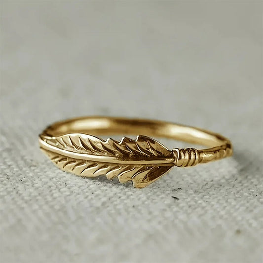 Vintage Gold Feather Ring-Ariette Jewelry