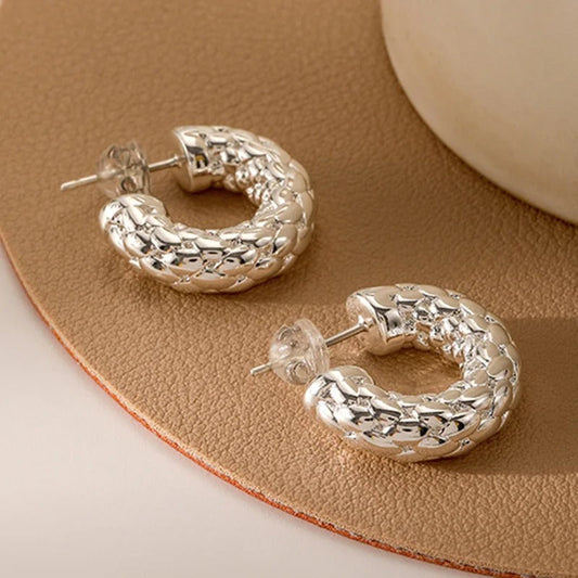 Silver Braided Round Hoop Earrings-Ariette Jewelry