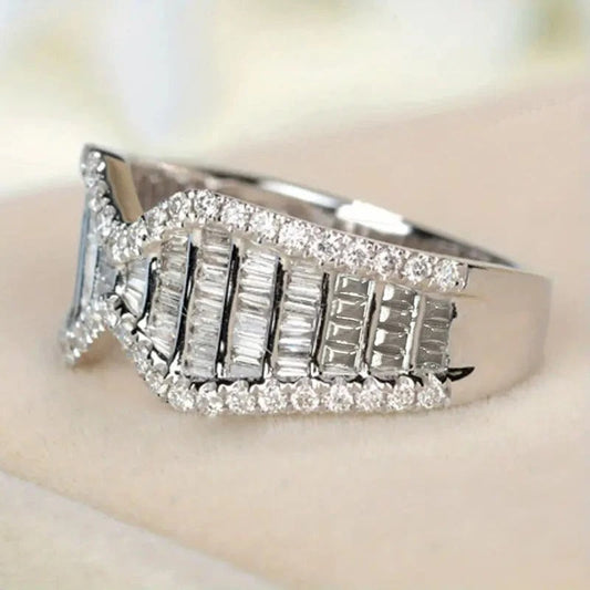 White Gold Bow Shaped Crystal Ring-Ariette Jewelry