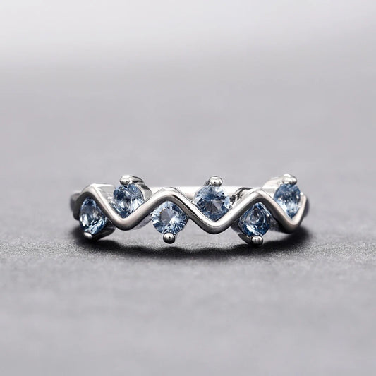 Vintage Silver Zigzag Blue Ring-Ariette Jewelry