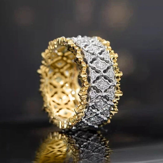 Vintage Gold & Silver Lace Band Ring-Ariette Jewelry
