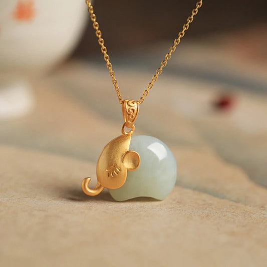 Retro Whimsical Gold Elephant Pendant Necklace-Ariette Jewelry