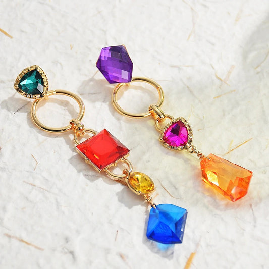 Vintage Multi-Color Crystal Gold Earrings-Ariette Jewelry