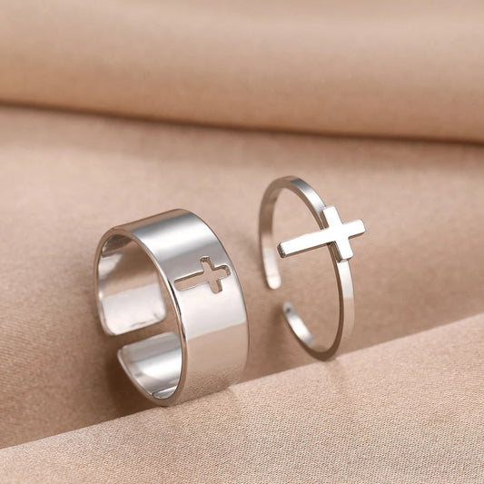 Silver Minimalist Faith Adjustable Ring Set-Ariette Jewelry