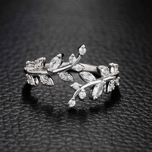 Vintage Floral Leaf Silver Adjustable Ring-Ariette Jewelry
